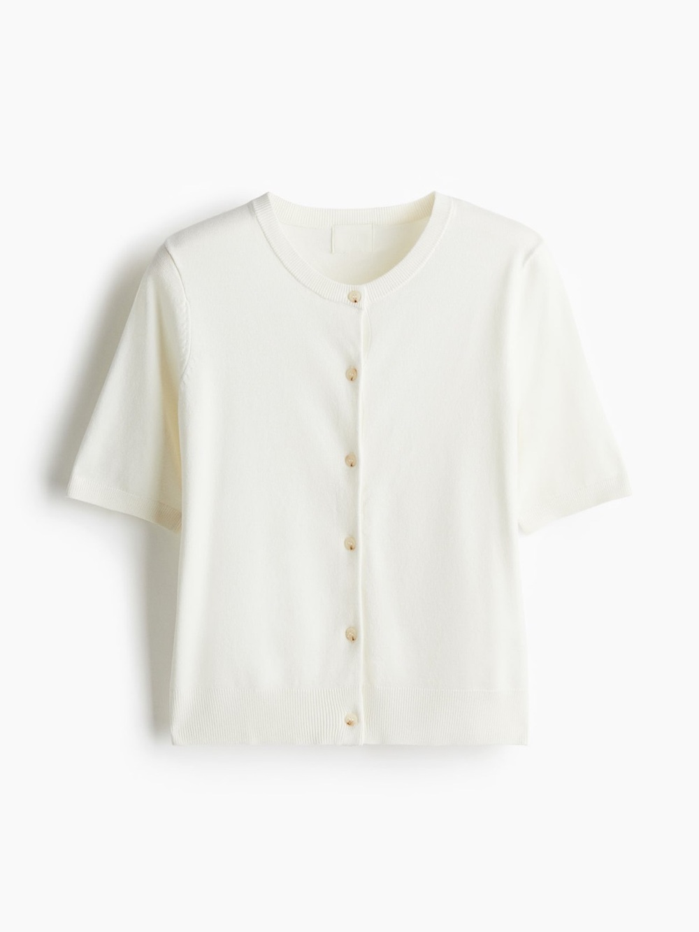 H&M Cream Short-Sleeve Button Front Cardigan